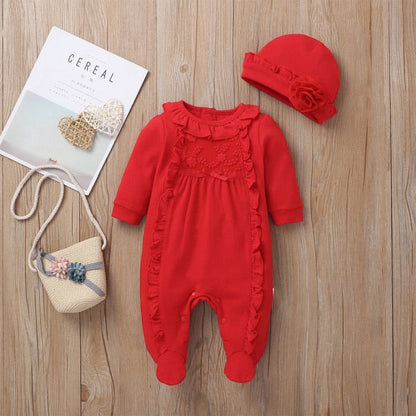 New Autumn Winter Baby Long Sleeve Jumpsuit Girl One Piece Romper+Hat Cotton Toddler Clothing Infant Rompers Kids Jumpsuits