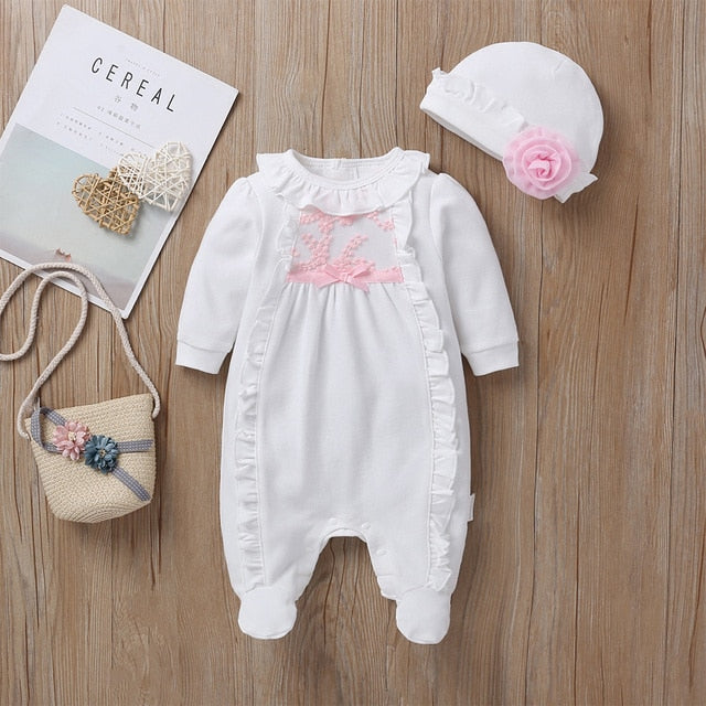 New Autumn Winter Baby Long Sleeve Jumpsuit Girl One Piece Romper+Hat Cotton Toddler Clothing Infant Rompers Kids Jumpsuits
