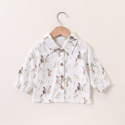 Autumn Baby Unisex Cute Rabbit Print Turn-down Collar Top and