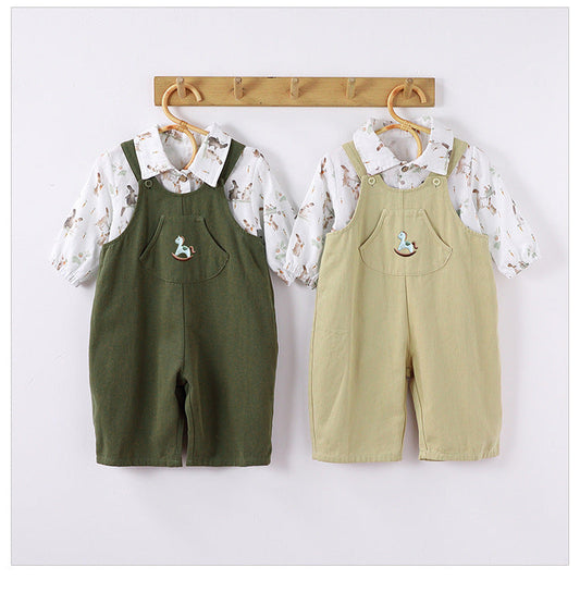 Autumn Baby Unisex Cute Rabbit Print Turn-down Collar Top and