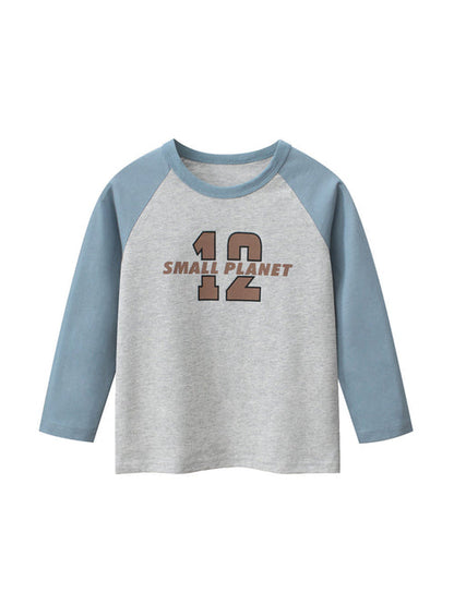 Autumn Baby Boys Letters Print Color Patchwork Long Sleeves Crew Neck