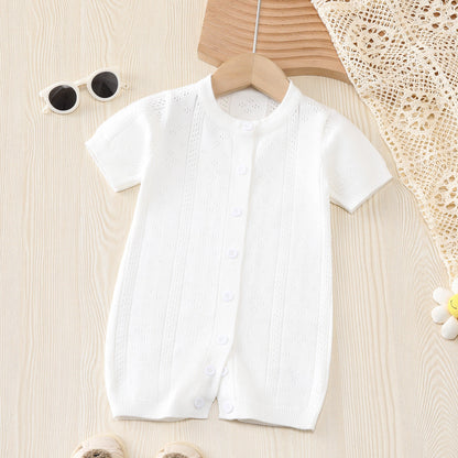 Summer New Arrival Baby Unisex Solid Color Short Sleeves Hollow Out